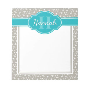 Bloc-note Motif Ancre blanc gris Turquoise Monogramme