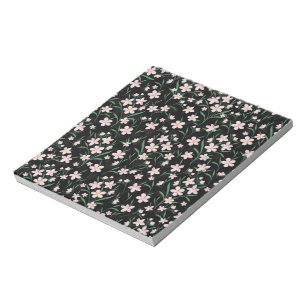 Bloc-note Motif botanique floral rose aquarelle noir