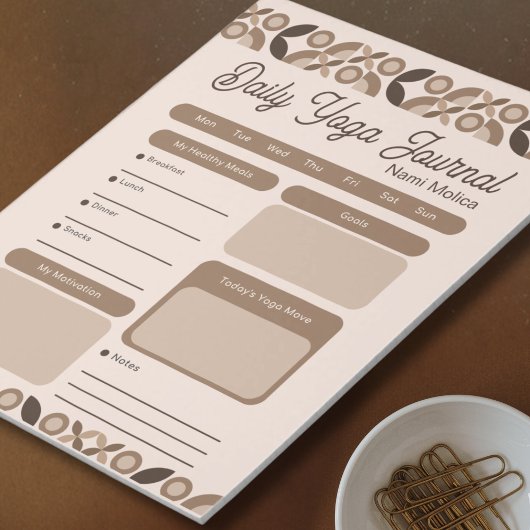 Bloc-note Motif Brown beige moderne Daily Yoga Journal