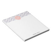 Bloc-note Motif Chevron Monogramme Tendance Gris Blanc Pêche (Incliné)
