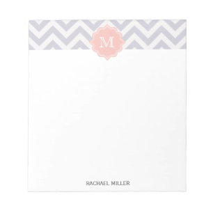 Bloc-note Motif Chevron Monogramme Tendance Gris Blanc Pêche