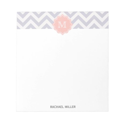Bloc-note Motif Chevron Monogramme Tendance Gris Blanc Pêche (Devant)