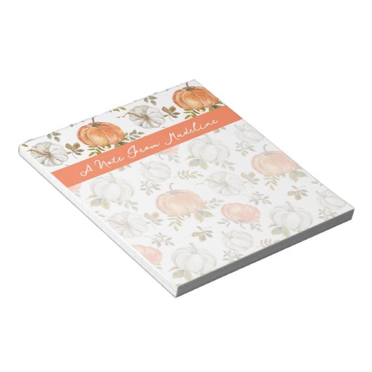 Bloc-note Motif Citrouille d'aquarelle d'automne (Incliné)