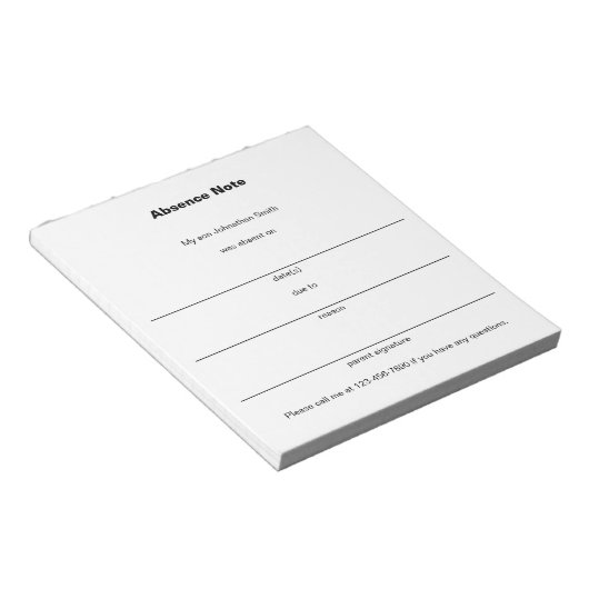 Bloc-note Motif d'absence de l'enfant de l'école avec le nom (Incliné)