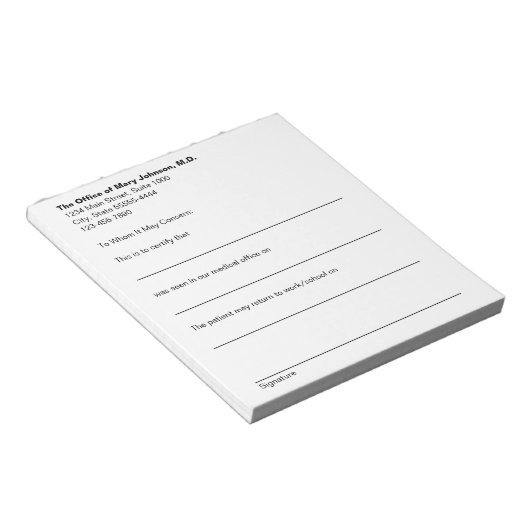 Bloc-note Motif d'absence du cabinet médical Note de médecin (Incliné)