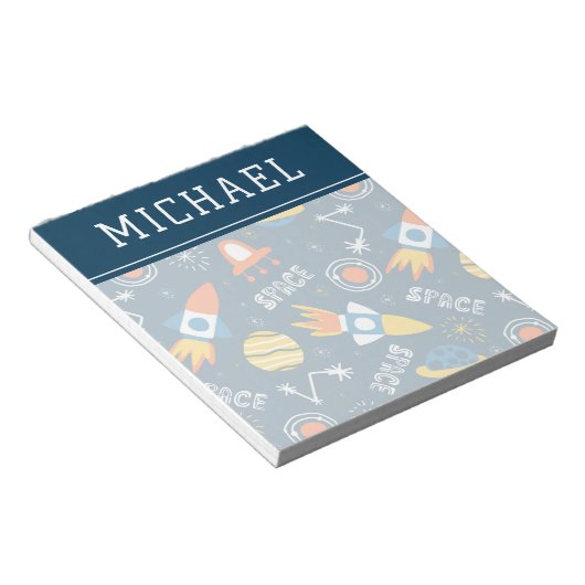 Bloc-note Motif d'aventures spatiales colorées (Incliné)