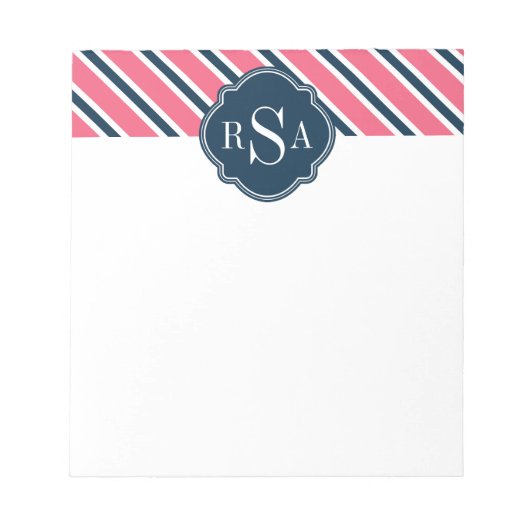 Bloc-note Motif de bande blanche rose monogramme (Devant)