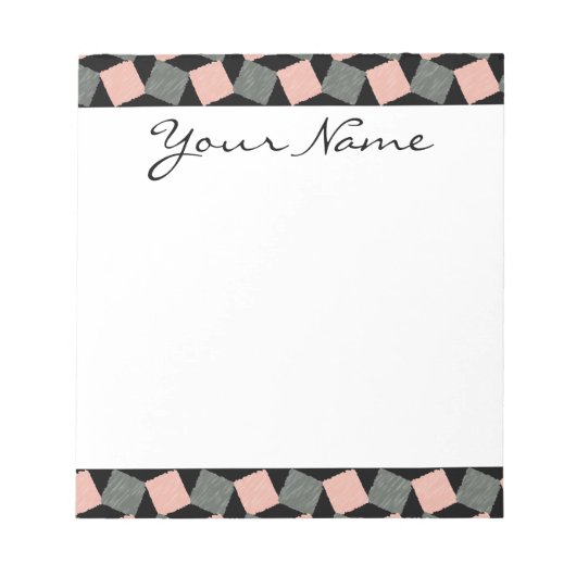 Bloc-note Motif de Carré géométrique Monogramme gris rose (Devant)