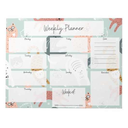 Bloc-note Motif de chat planificateur hebdomadaire (Devant)