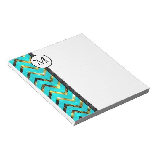 Bloc-note Motif de chevron bleu diva monogramme (Incliné)