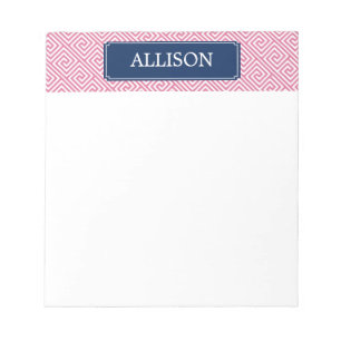 Bloc-note Motif de clé grecque rose et bleu foncé