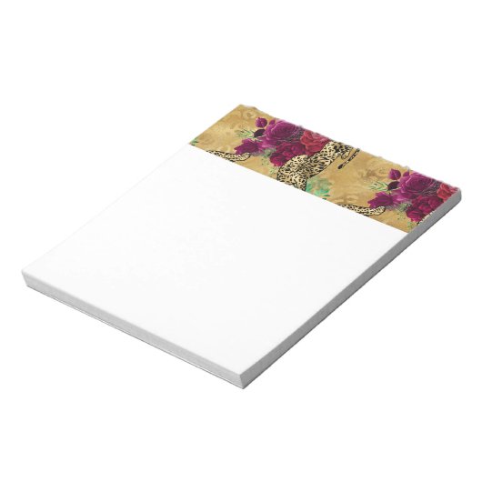 Bloc-note Motif de fleurs de rose rouge Cheetah Leopard (Tourné)
