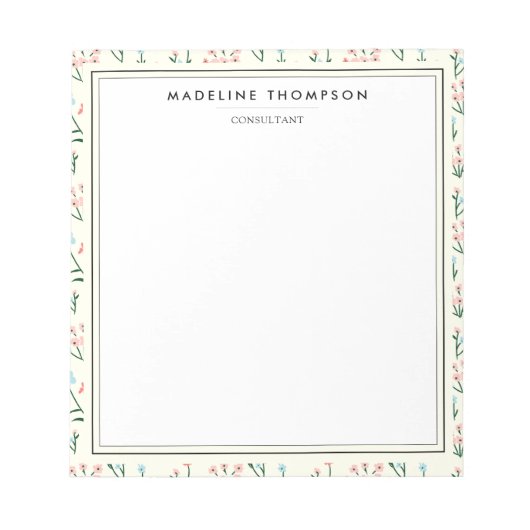 Bloc-note Motif de fleurs roses pastel et bleues Chic fémini (Devant)