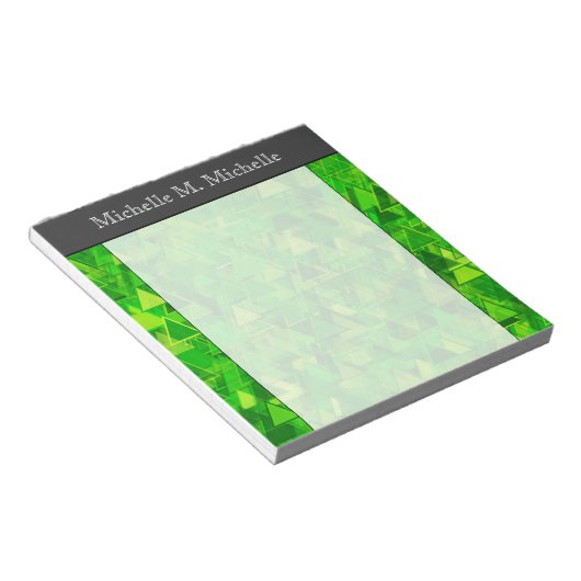 Bloc-note Motif de formes de triangle vert + nom (Incliné)