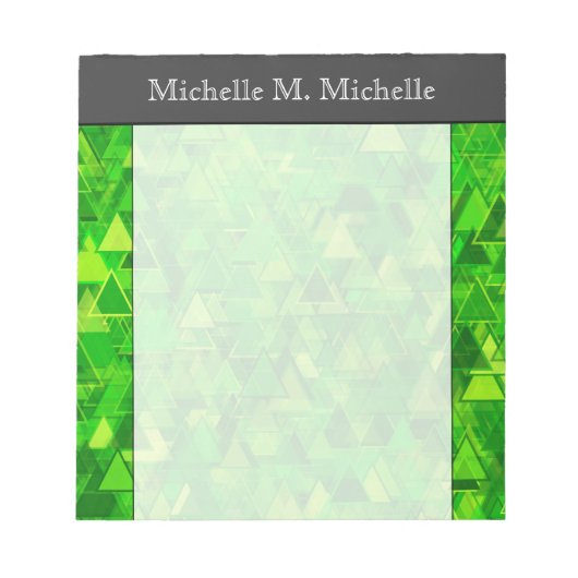 Bloc-note Motif de formes de triangle vert + nom (Devant)