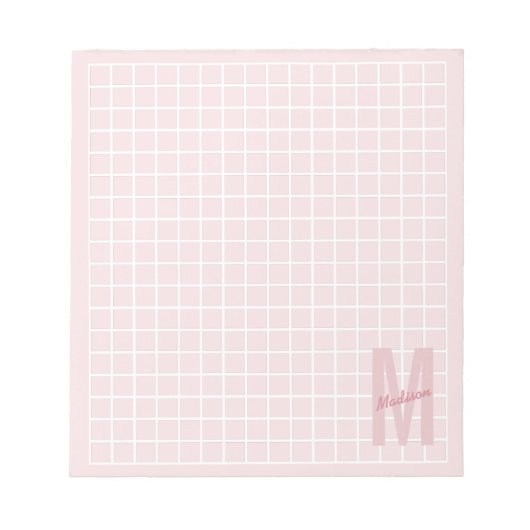 Bloc-note Motif de grille rose blush féminin monogramme nom (Devant)