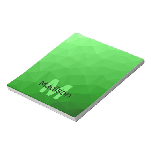 Bloc-note Motif de maillage géométrique vert clair Monogramm (Tourné)