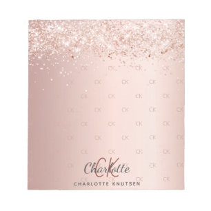 Bloc-note Motif de monogramme en confettis or rose