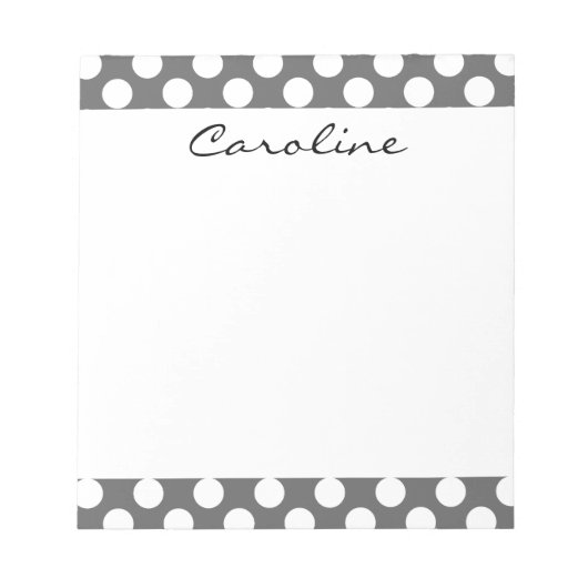 Bloc-note Motif de point de Polka blanc gris de monogramme (Devant)