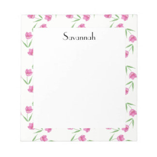 Bloc-note Motif de tulipes d'aquarelle rose personnalisé