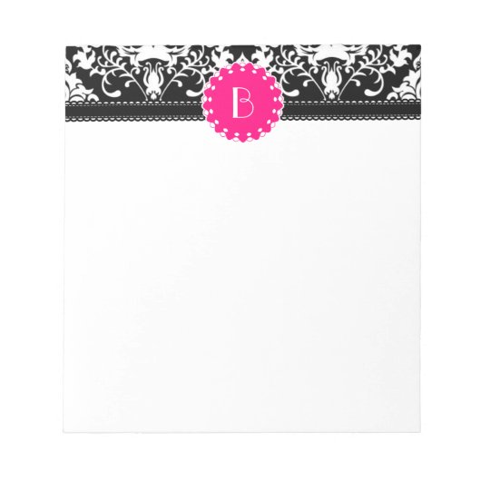 Bloc-note Motif élégant damassé avec monogramme (Devant)