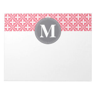 Bloc-note Motif en treillis fleuri rose monogramme