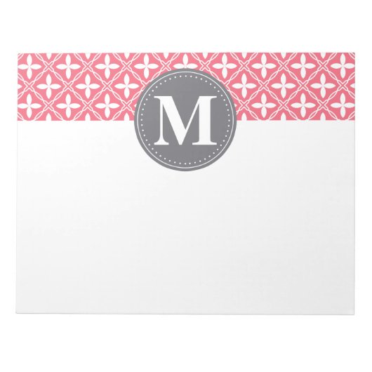 Bloc-note Motif en treillis fleuri rose monogramme (Devant)