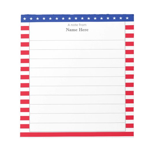 Bloc-note Motif étoile et rayures rouges et blanches lignées (Devant)