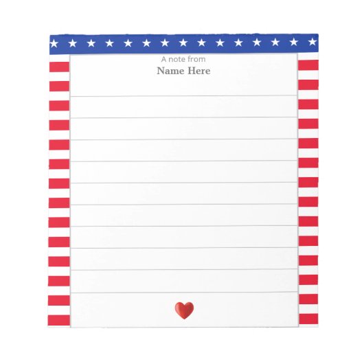 Bloc-note Motif étoile, rayures rouges et blanches & lignes  (Devant)