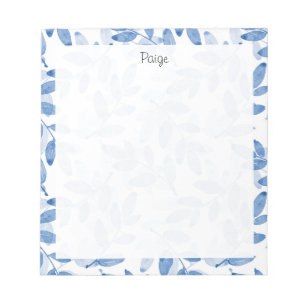 Bloc-note Motif Feuille d'aquarelle bleu