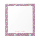 Bloc-note Motif floral mou en violet avec nom (Devant)