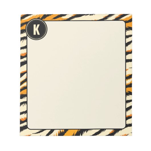 Bloc-note Motif Monogramme Rayures de Tigre Noir Orange (Devant)