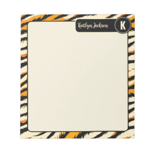 Bloc-note Motif monogramme rayures de tigre noir orange