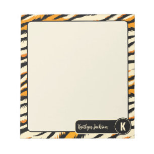 Bloc-note Motif monogramme rayures de tigre noir orange