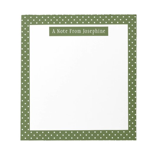 Bloc-note Motif Points Blancs Sur Fond Vert Olive Et Texte (Devant)