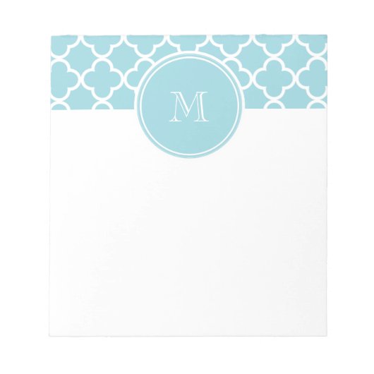 Bloc-note Motif Quatrefoil Bleu, Votre Monogramme (Devant)