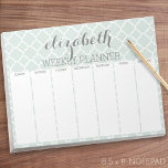 Bloc-note Motif Quatrefoil gris et Mint du planificateur heb<br><div class="desc">Un design magnifique et féminin qui est parfait pour toute petite fille ou même une mariée. Si vous avez besoin de déplacer des éléments,  cliquez sur la zone de conception pour apporter des modifications.</div>