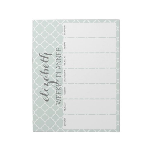 Bloc-note Motif Quatrefoil gris et Mint du planificateur heb (Tourné)