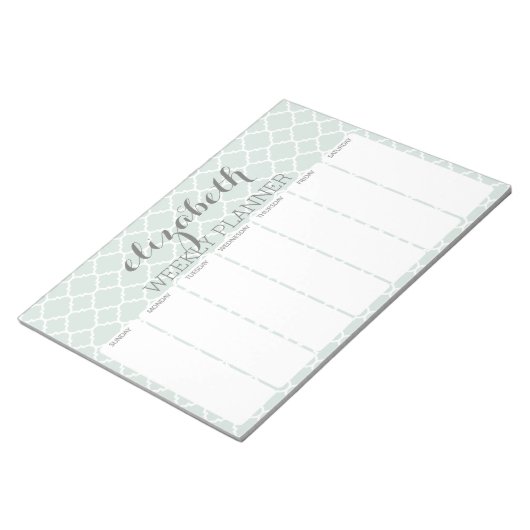 Bloc-note Motif Quatrefoil gris et Mint du planificateur heb (Incliné)
