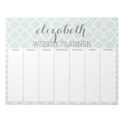 Bloc-note Motif Quatrefoil gris et Mint du planificateur heb (Devant)