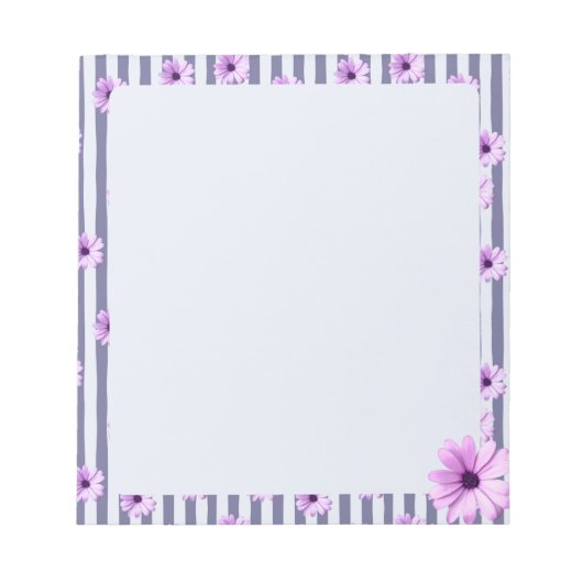 Bloc-note motif rayé avec marguerites violettes (Devant)