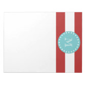 Bloc-note Motif Red White Stripes, Monogramme Turquoise (Devant)