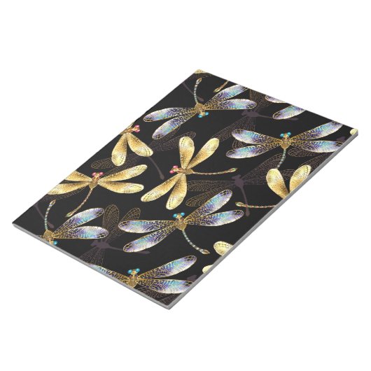Bloc-note Motif sans couture avec libellules d'or (Incliné)