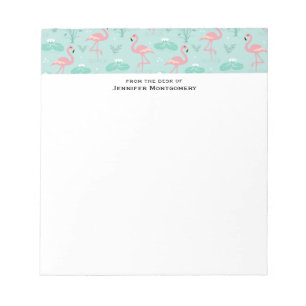 Bloc-note Motif vert Flamants roses rose Pastel
