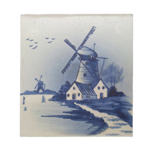 Bloc-note Moulin à vent bleu blanc de Delft vintage