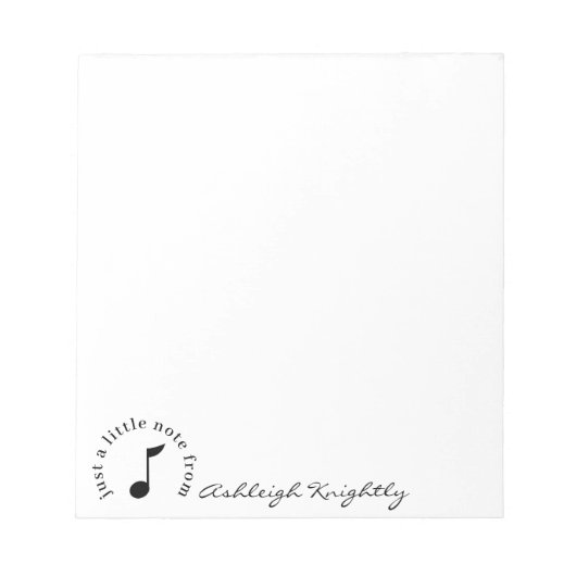 Bloc-note Music Note Nom de script Black White Personnalisé (Devant)