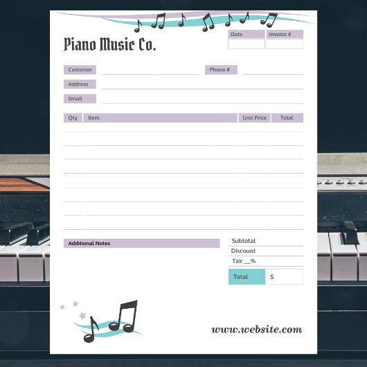 Bloc-note Music Teacher Theme Order Form/Invoice Notepad