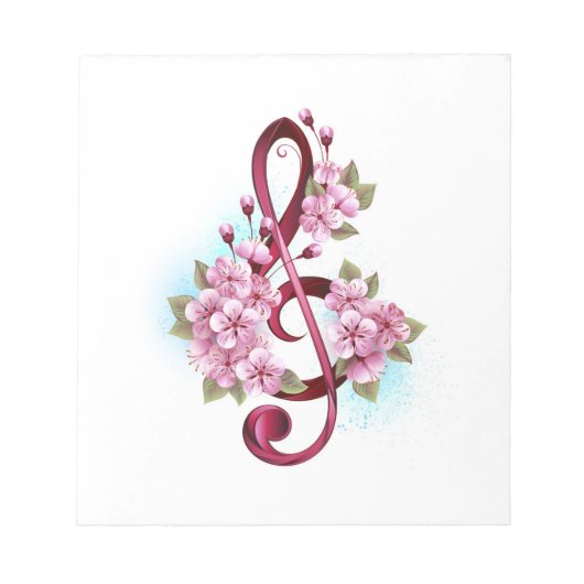 Bloc-note Musical treble clef notes with sakura flowers (Devant)