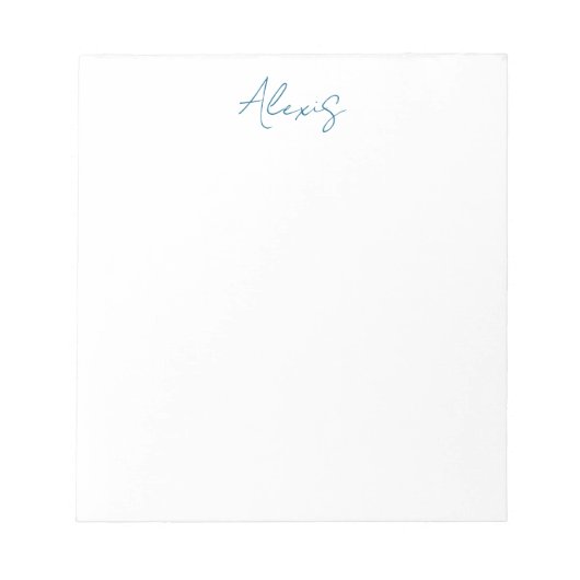 Bloc-note Name Calligraphy Script Plain Simple White Blue (Devant)