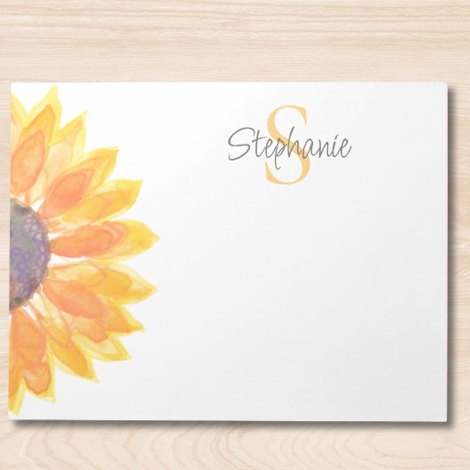 Bloc-note Name Monogram Watercolor Sunflower